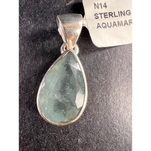 NEW Aquamarine sterling silver teardrop pendant